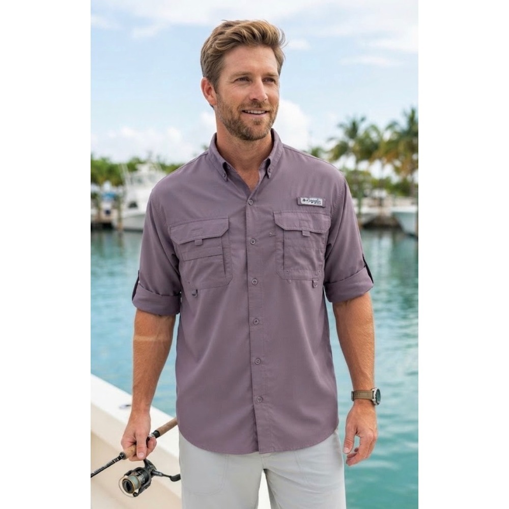 Columbia PFG Tamiami II Mens Purple Short Sleeve Fishing Shirt Size Medium
